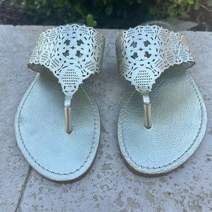 Tory Burch gold flip flop slide sandals. 7